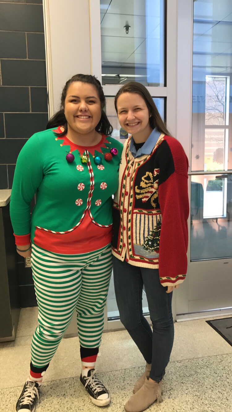 A coworker (Emily C.) and I looking cute in our outfits! 